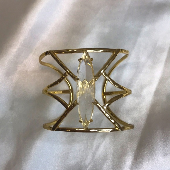 ⭐️ Semi Precious Gold & Clear Quartz Crystal Cuff Bracelet Bangle - Picture 5 of 8